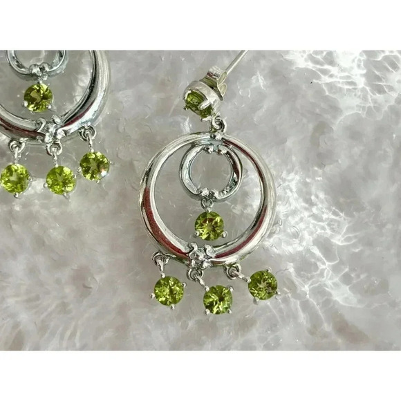 Sterling Silver Green Rhinestone Chandelier Style Hoop Boho Retro Earrings - Picture 3 of 10
